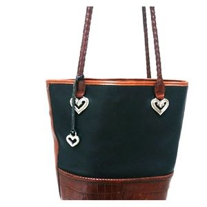 Black leather with tan Croc embossed Brighton tote